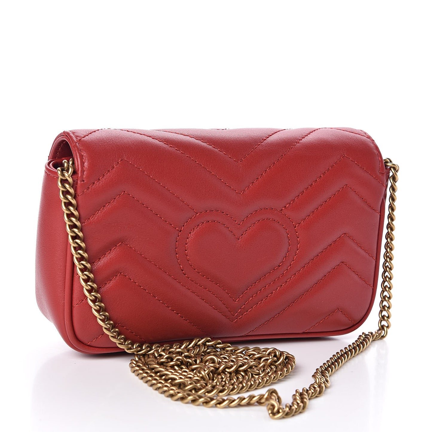 Calfskin Matelasse Super Mini GG Marmont Shoulder Bag Hibiscus Red