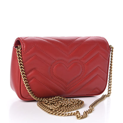 Gucci Calfskin Matelasse Super Mini GG Marmont Shoulder Bag Hibiscus Red 3 of 11