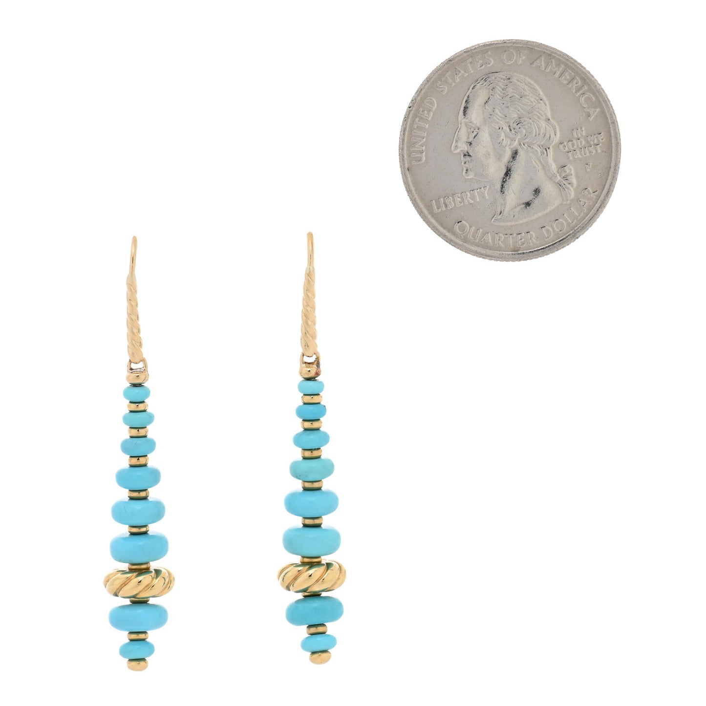 18K Yellow Gold Turquoise Rio Rondelle Drop Earrings