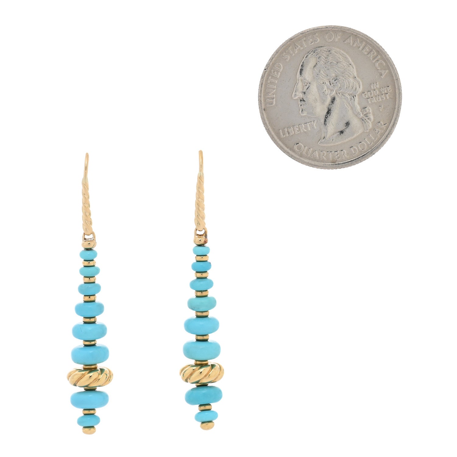 David Yurman 18K Yellow Gold Turquoise Rio Rondelle Drop Earrings 2 of 4