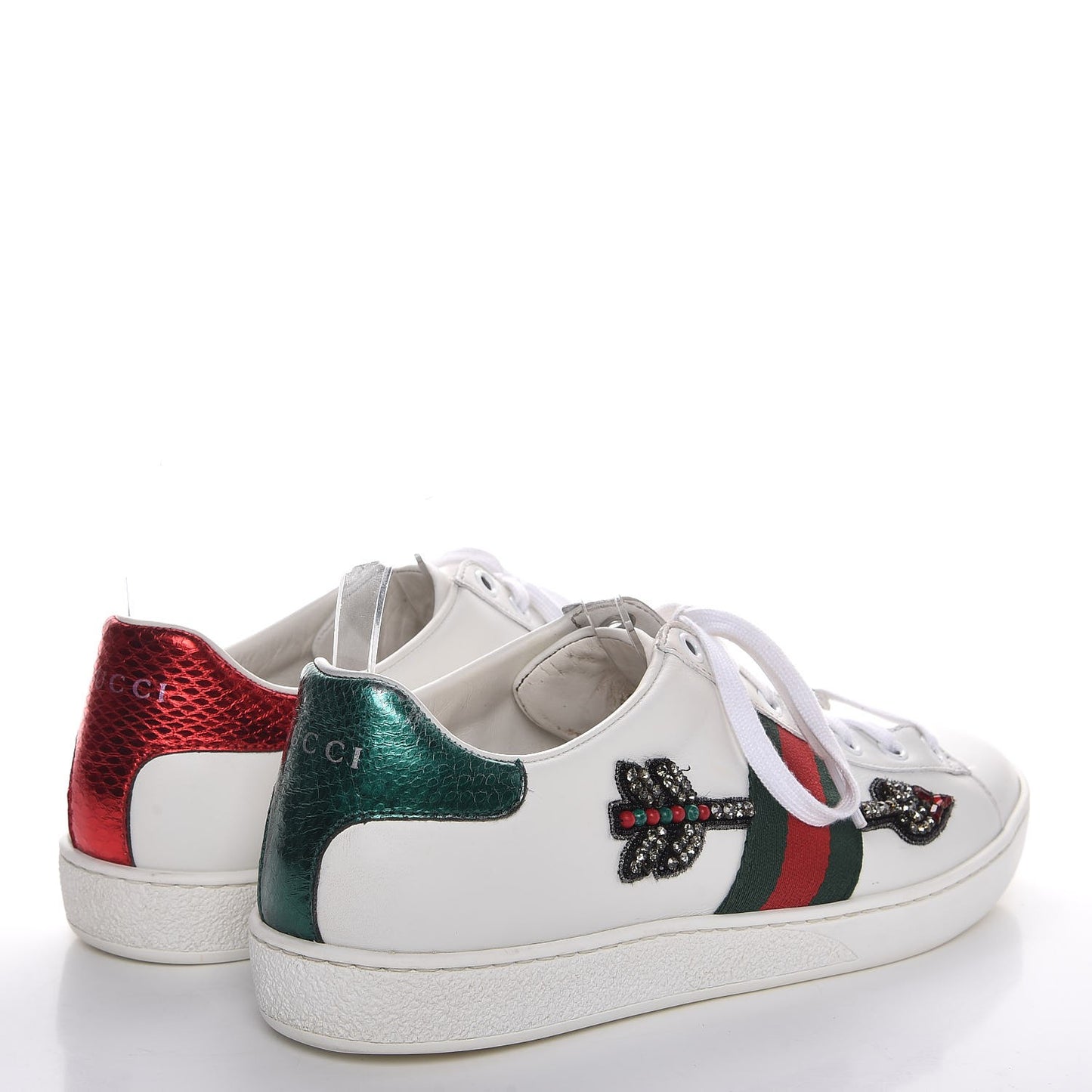 Calfskin Web Studded Arrow Ace Sneakers 39 White