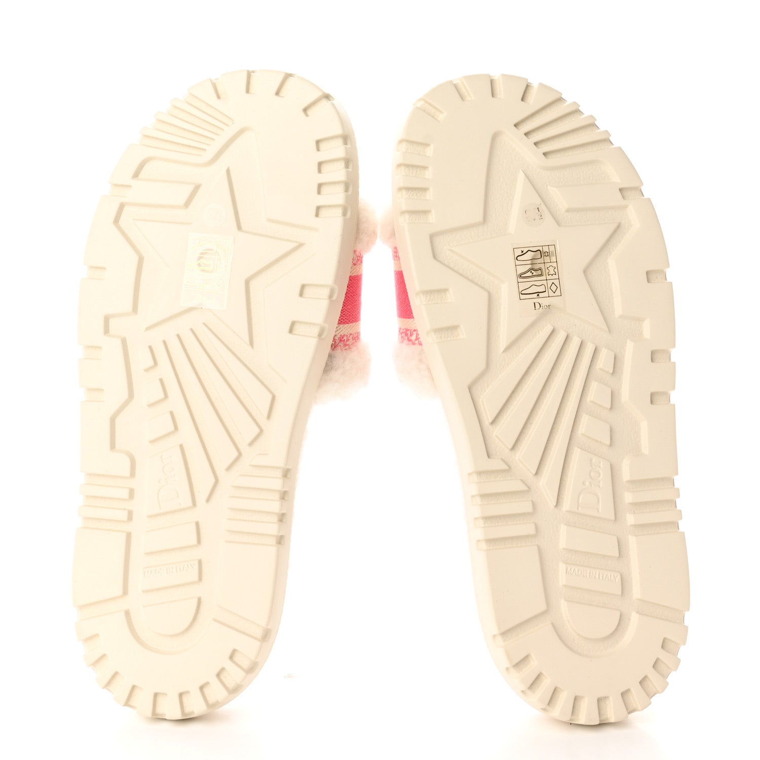 Christian Dior Shearling Canvas Embroidered Dway 10mm Slide Sandals 37.5 Pink White 5 of 9