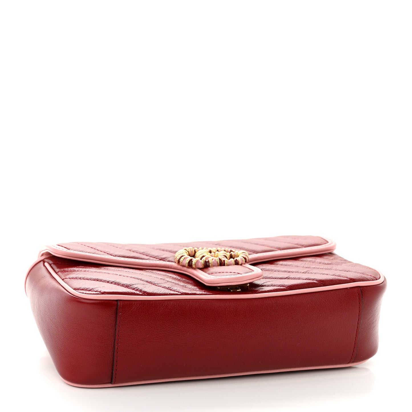 Azalea Calfskin Enamel Matelasse Diagonal Small Torchon GG Marmont Shoulder Bag New Cherry Red Wild Rose