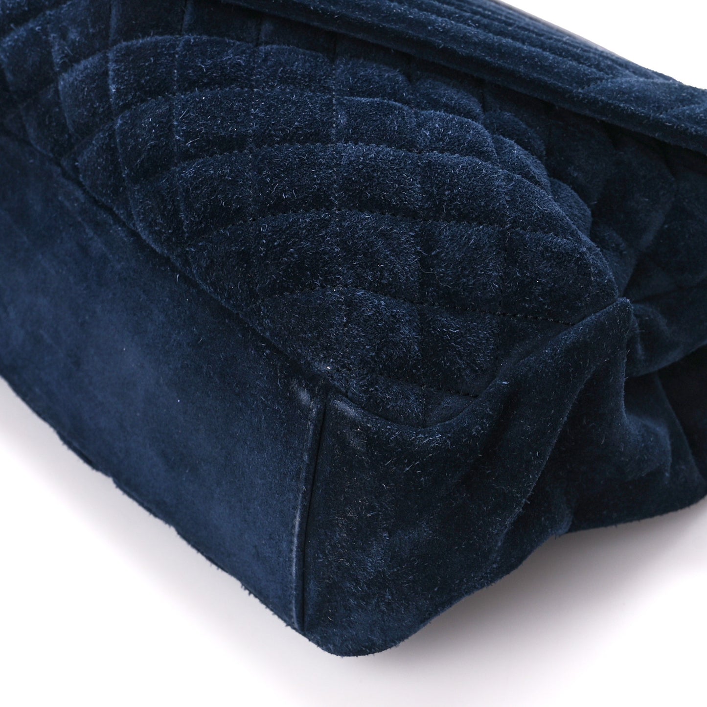 Suede Mixed Matelasse Tri-Quilt Large Monogram Envelope Satchel Navy Blue