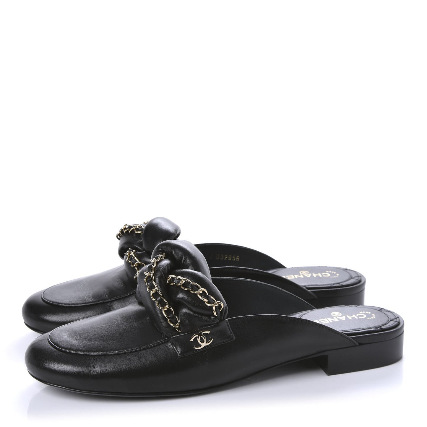 Lambskin Chain Braided Mules 40 Black