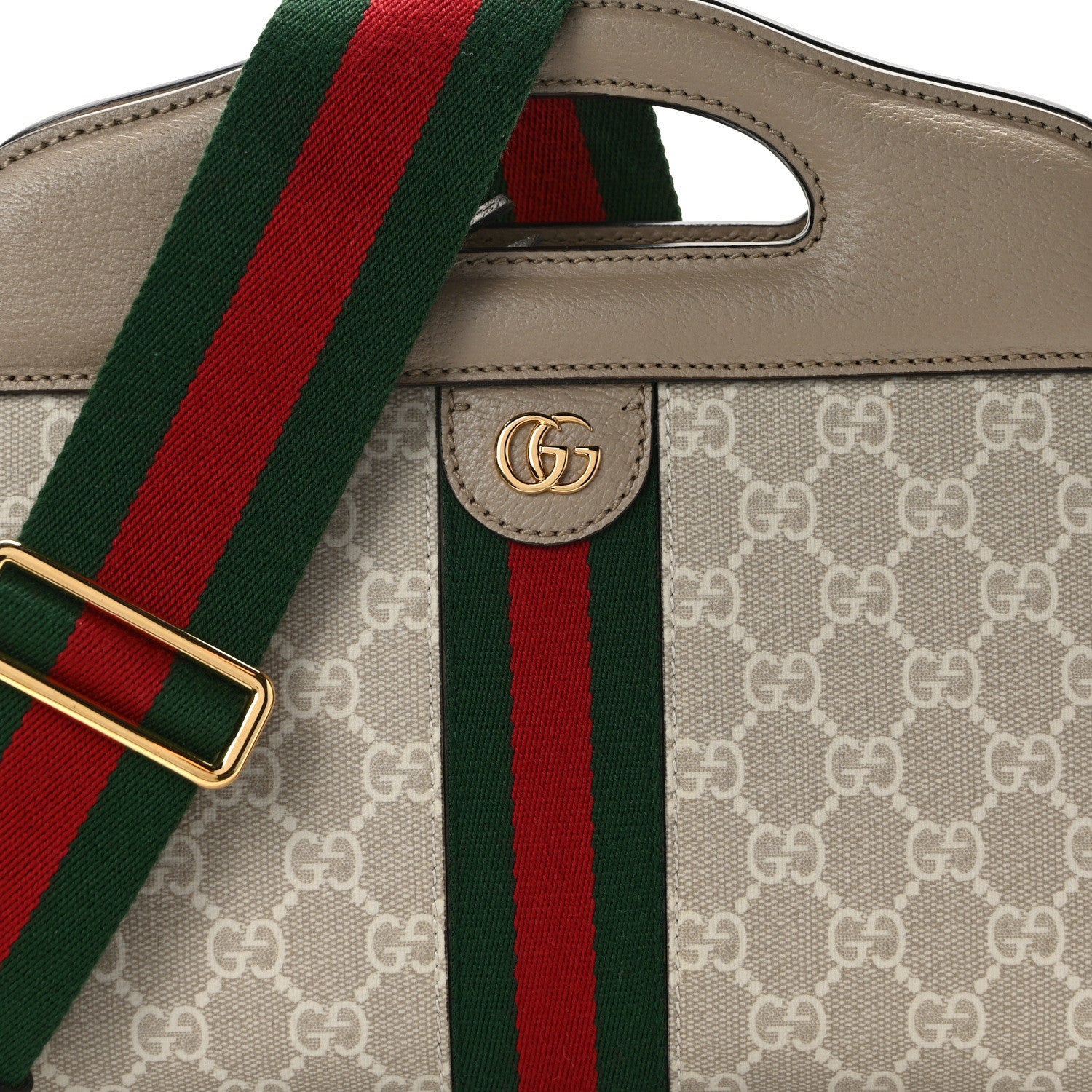 Gucci GG Supreme Monogram Textured Dollar Calfskin Web Small Ophidia Slip Handle Tote Beige Mystic White Oatmeal 7 of 13