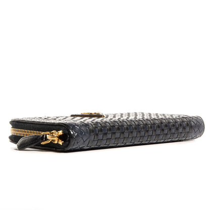 Prada Goatskin Woven Zip Around Wallet Black 4 of 8