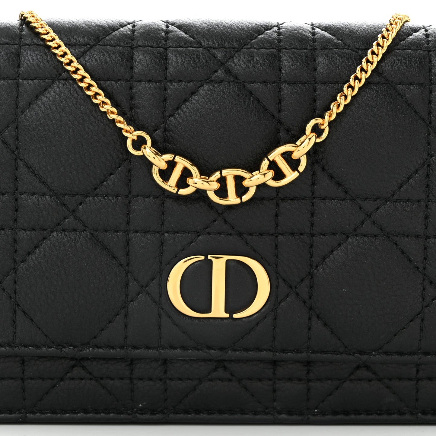 Supple Calfskin Caro Pouch with Chain Black