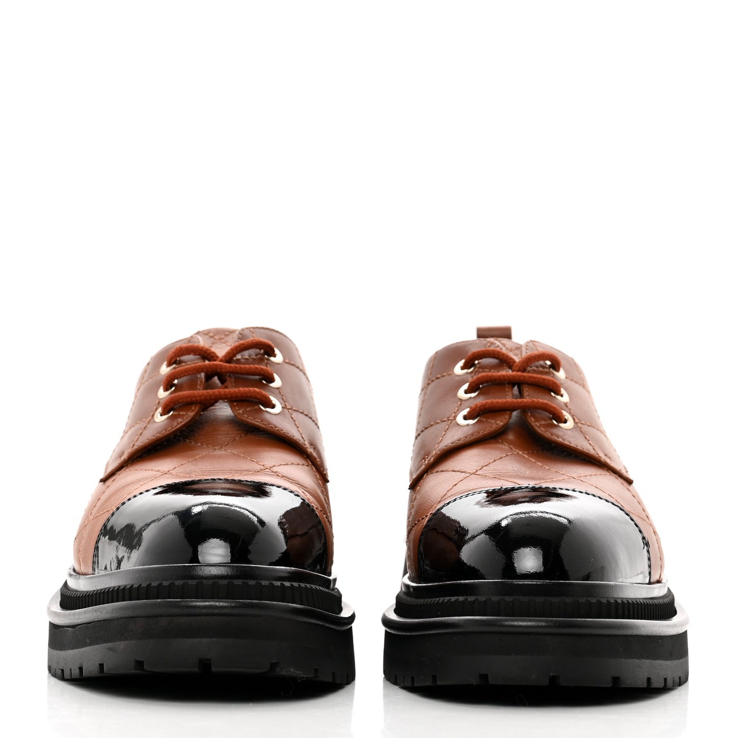 Calfskin Patent Stitched Cap Toe Lace Up Oxfords 39 Brown Black