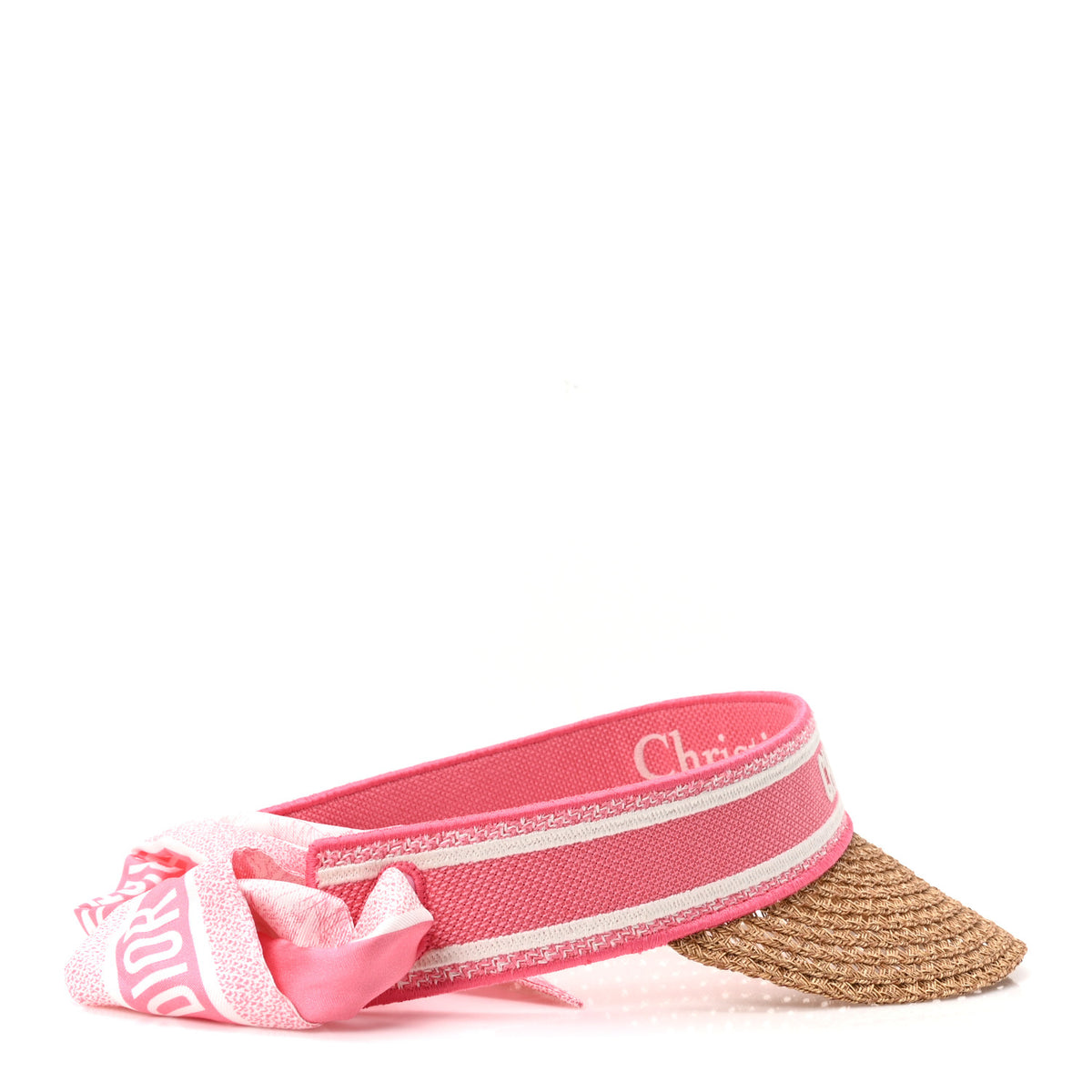 Straw Embroidered Dioriviera D-Ocean Visor Candy Pink