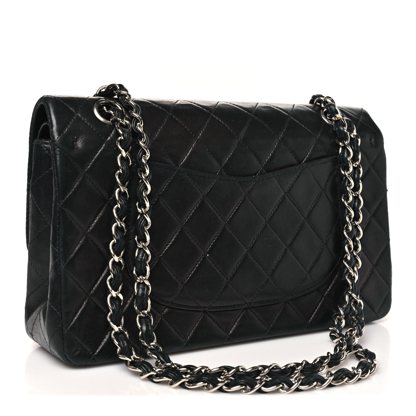 Lambskin Quilted Medium Double Flap Black