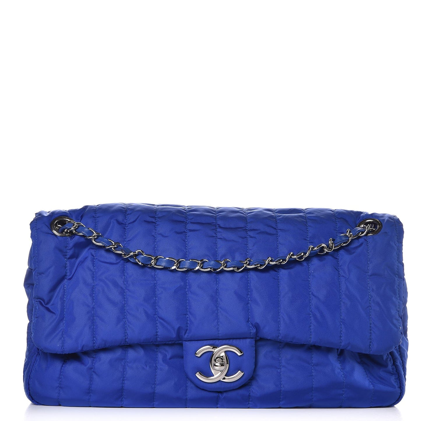 Nylon Vertical Quilted Jumbo Flap Cobalt Blue