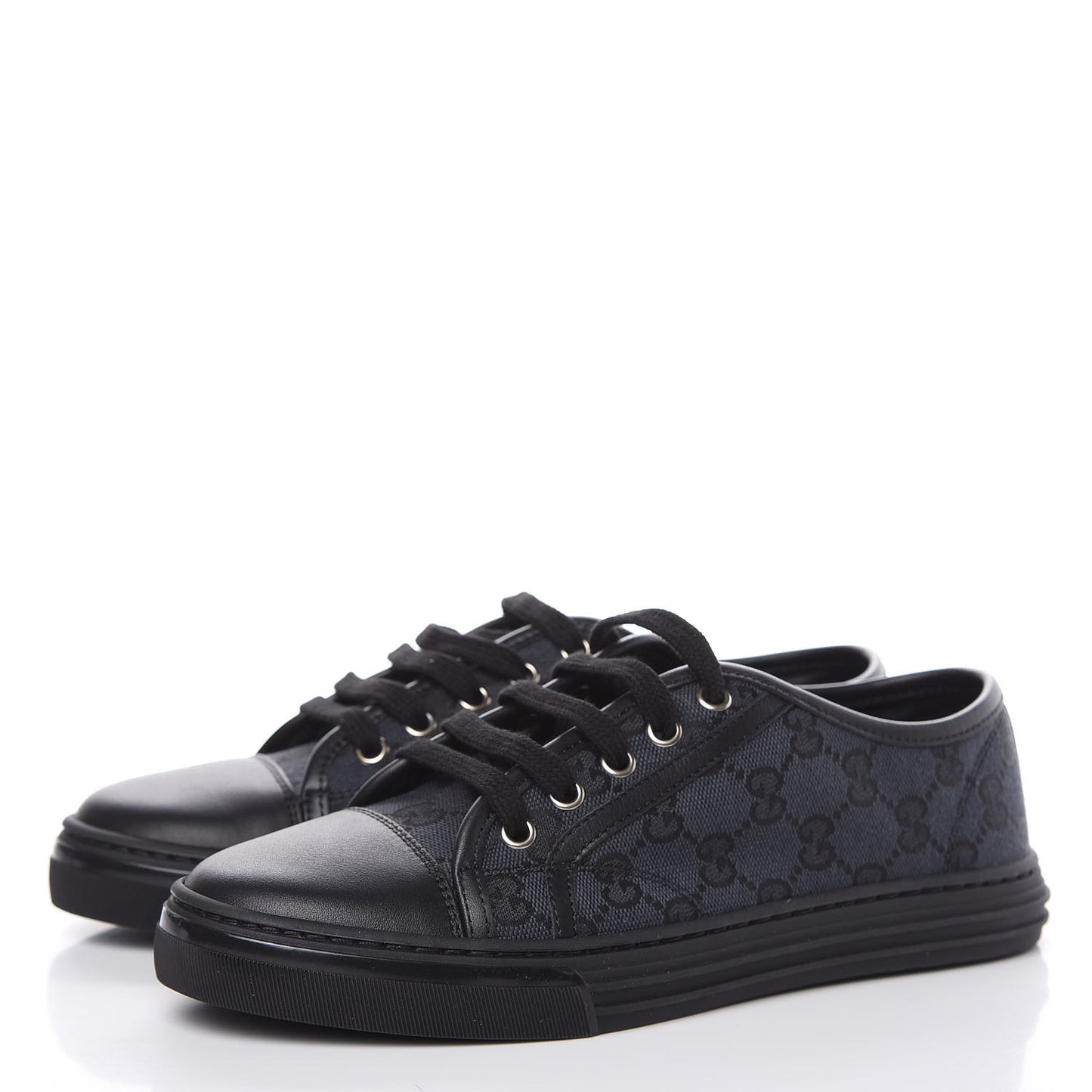 GG Monogram Calfskin Womens Low Top Sneakers 37 Piombo Black