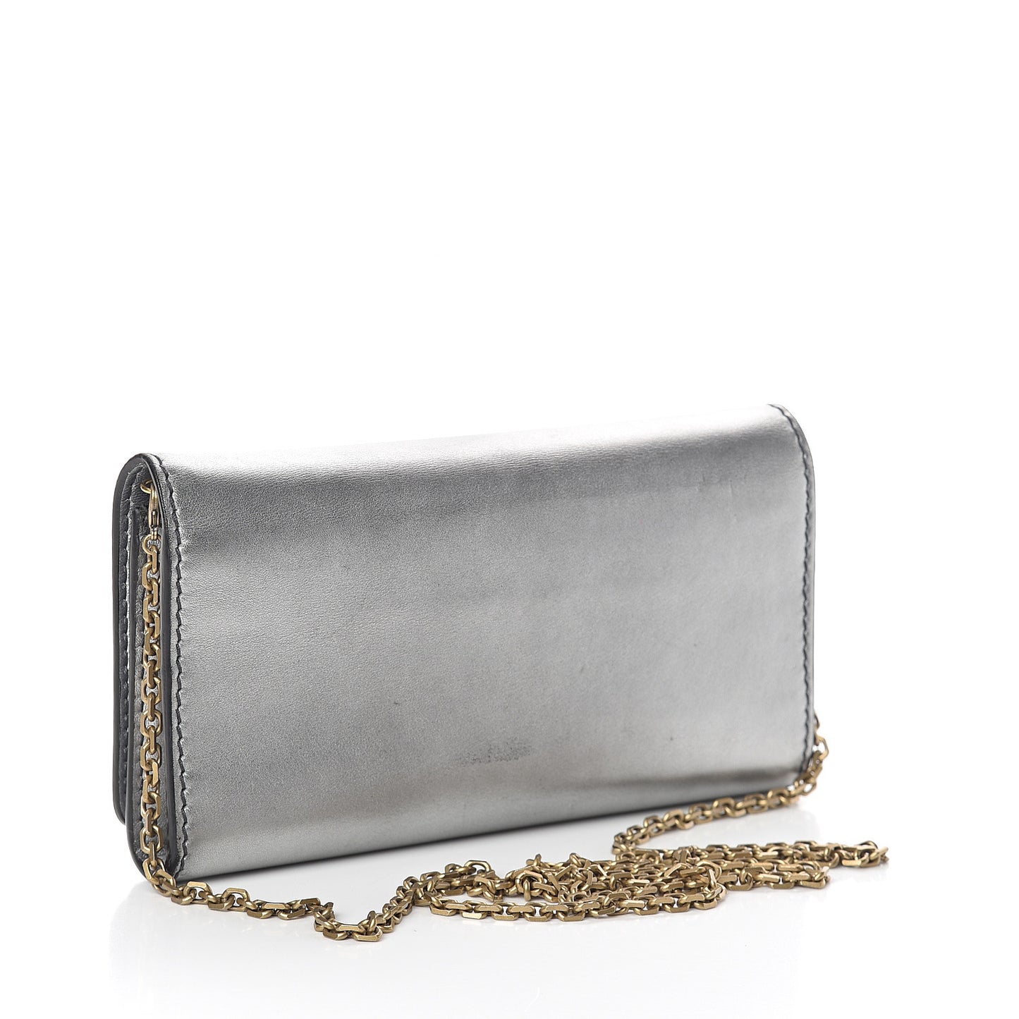 Metallic Calfskin J'adior Croisiere Chain Wallet Graphite