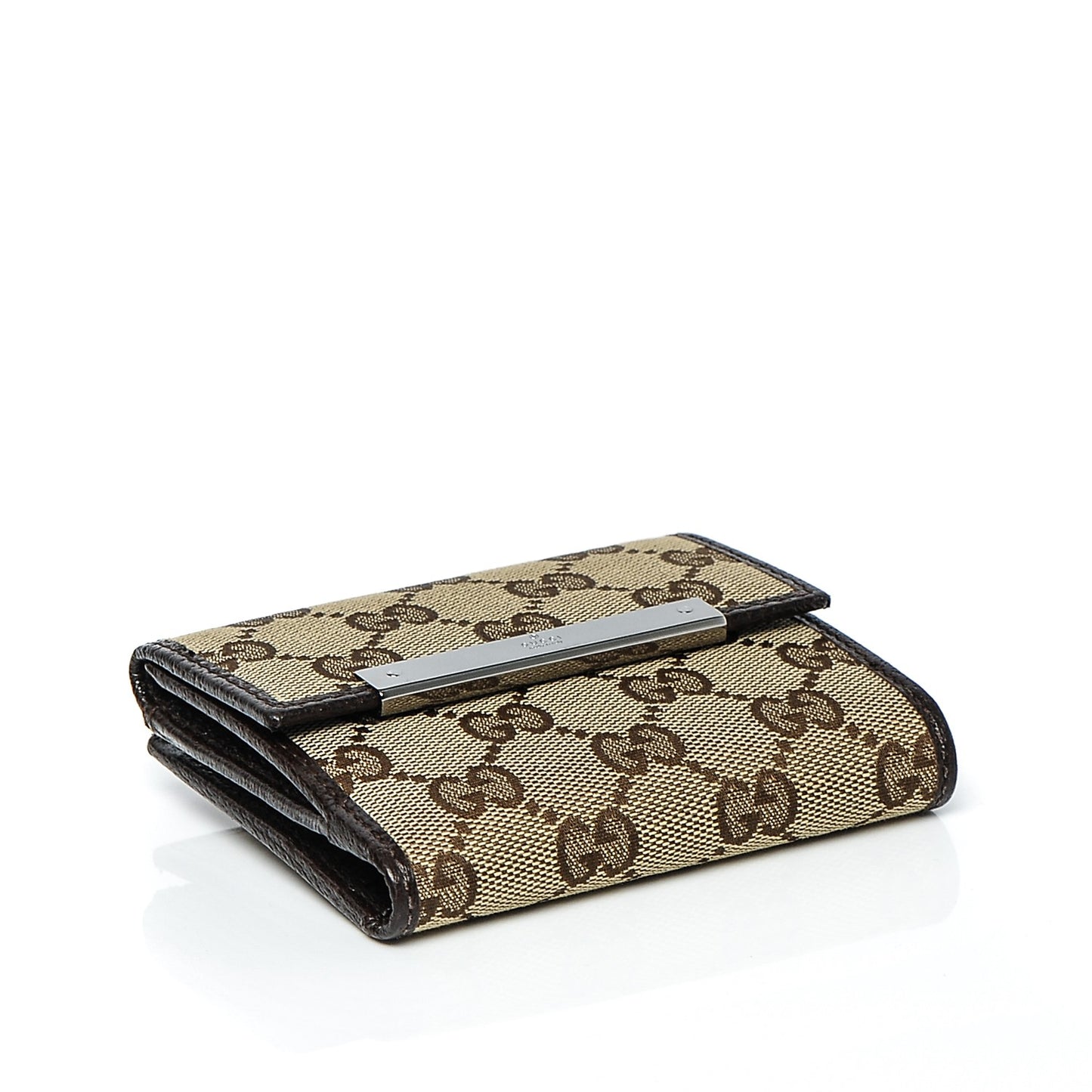 Monogram Textured Calfskin Metal Bar French Flap Wallet Beige Ebony Cocoa