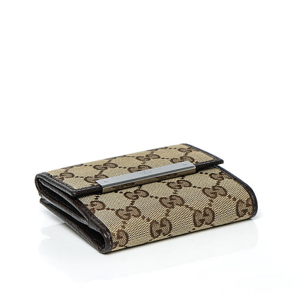 Gucci Monogram Textured Calfskin Metal Bar French Flap Wallet Beige Ebony Cocoa 4 of 7
