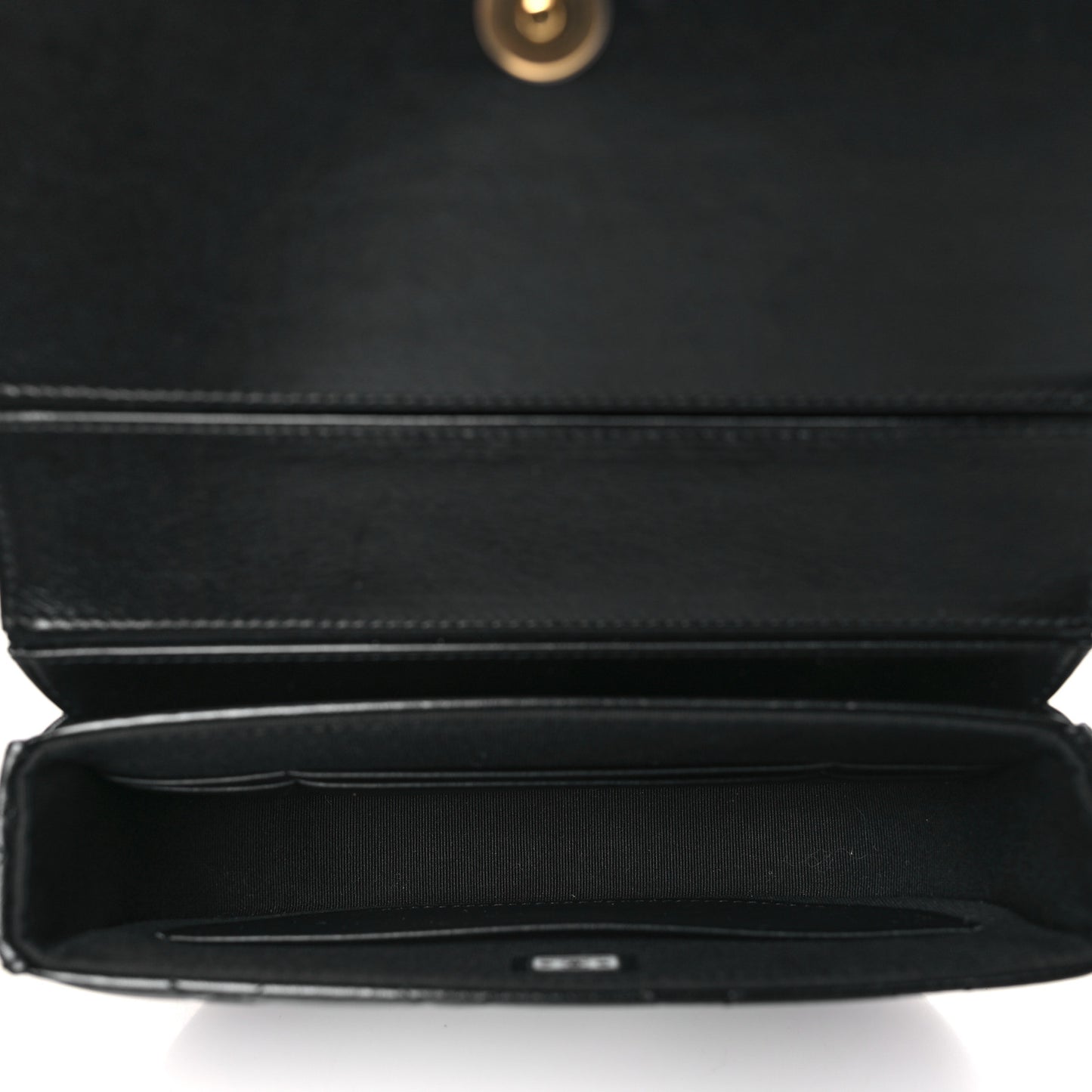 Shiny Aged Calfskin Quilted Top Handle Clutch With Chain Black
