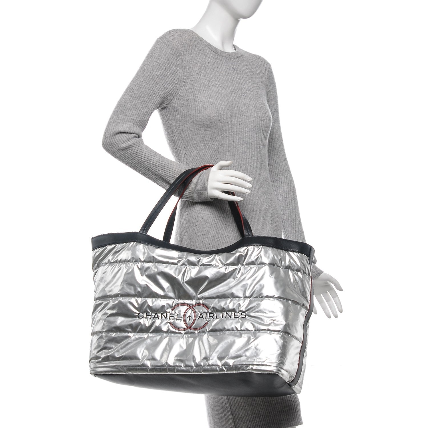Chanel Reversible Airlines Tote Silver Navy 4 of 15