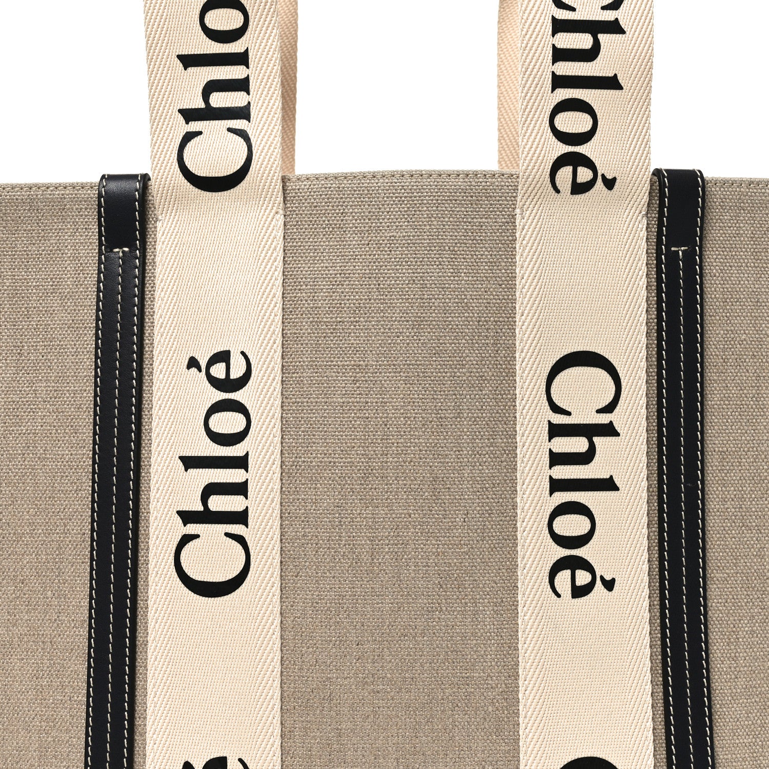Chloe Cotton Calfskin Large Woody Ribbon Tote White Blue 8 of 10