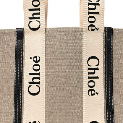 Chloe Cotton Calfskin Large Woody Ribbon Tote White Blue 8 of 10