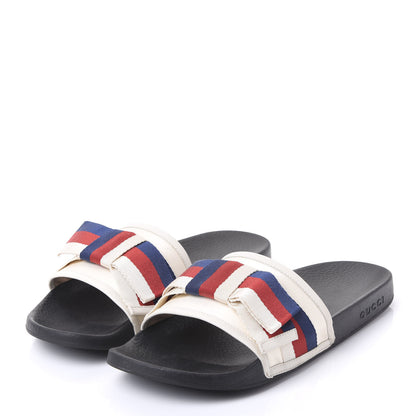 Gucci Satin Web Sylvie Bow Slide Sandals 42 White 3 of 8