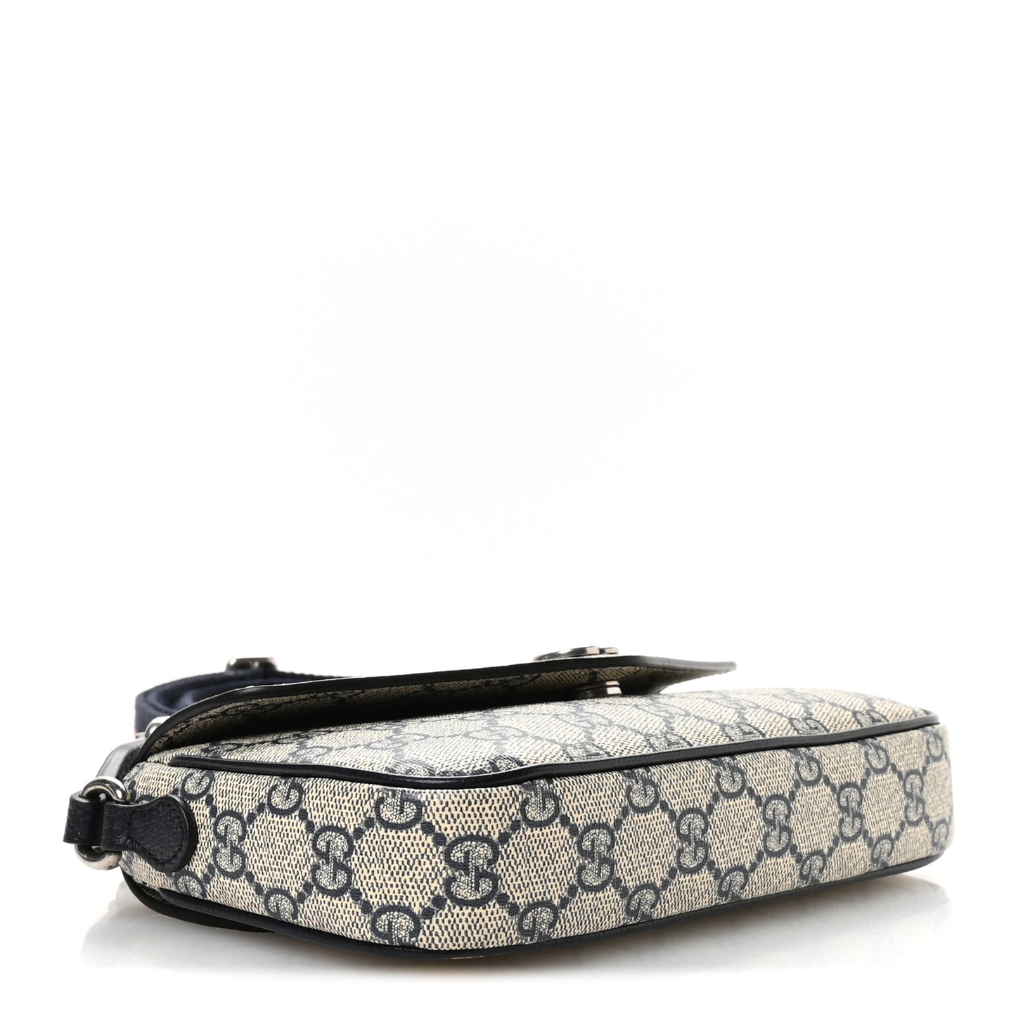 GG Supreme Monogram Textured Dollar Calfskin Web Mini Ophidia Envelope Shoulder Bag Beige Blue