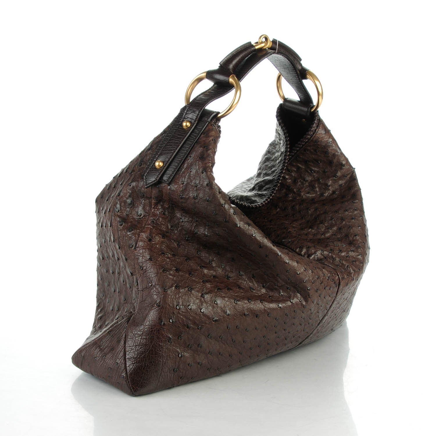Gucci Ostrich Large Horsebit Chain Hobo Brown 3 of 7