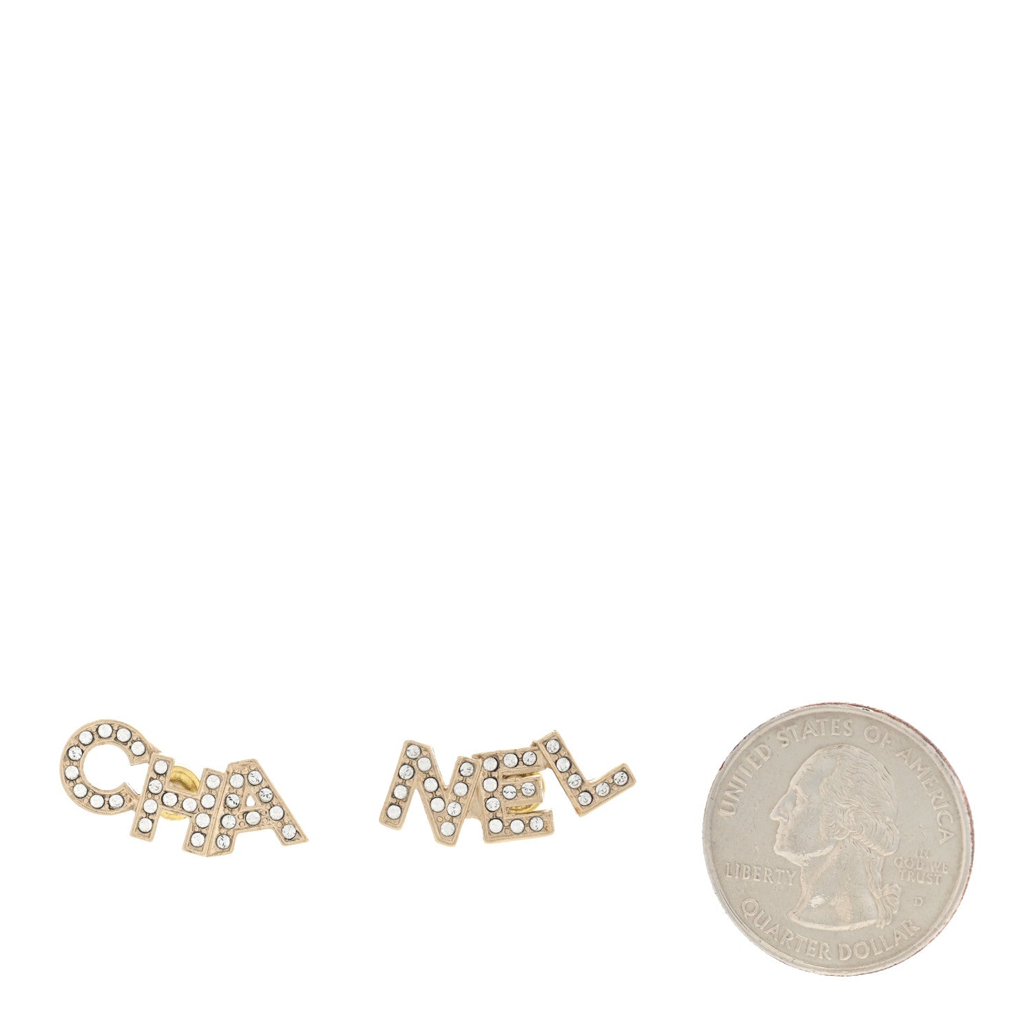 Chanel Crystal Pearl Signature Stud Earrings Gold 2 of 4