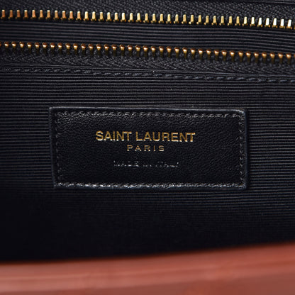 Saint Laurent Smooth Calfskin Matelasse Chevron Large Monogram Satchel Brown 6 of 17