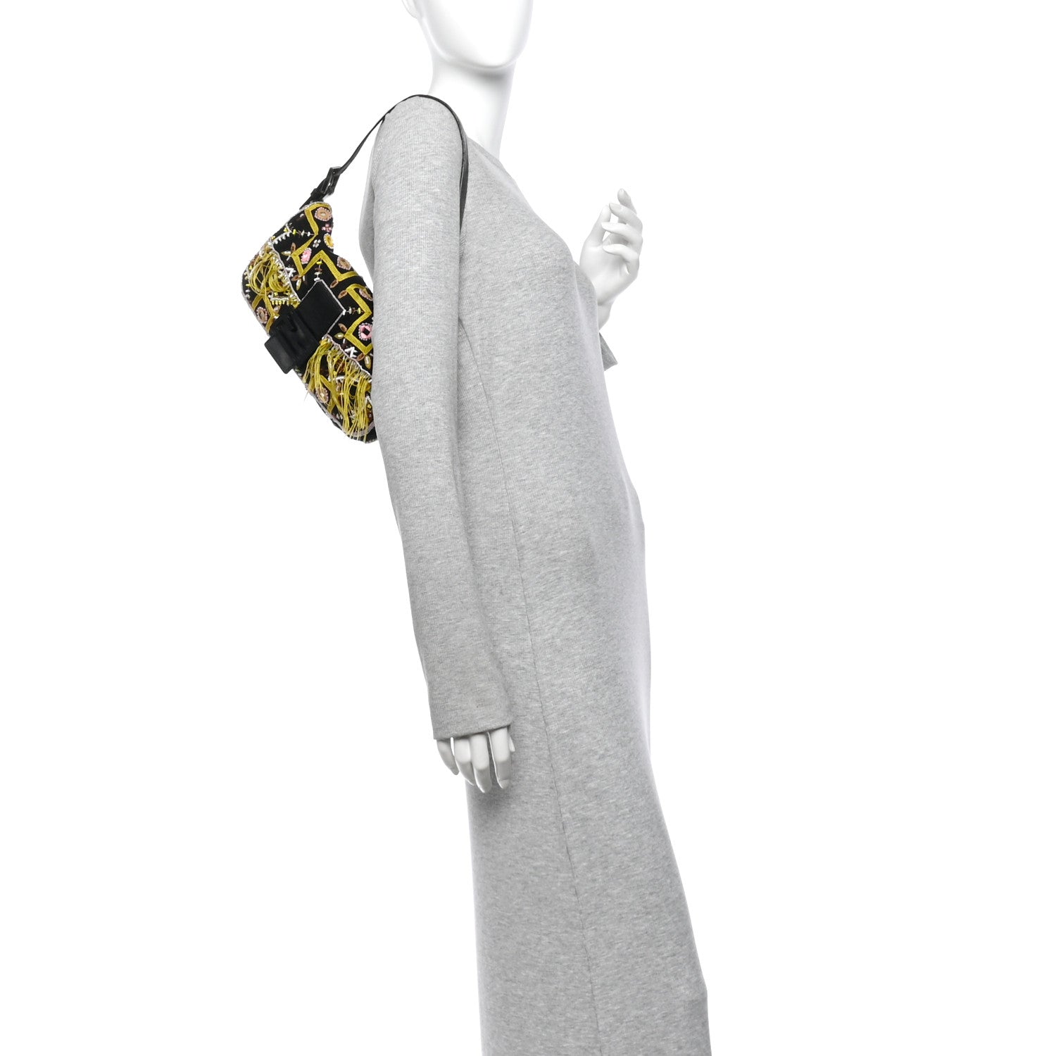 Fendi Canvas Beaded Baguette Black Multicolor 2 of 9