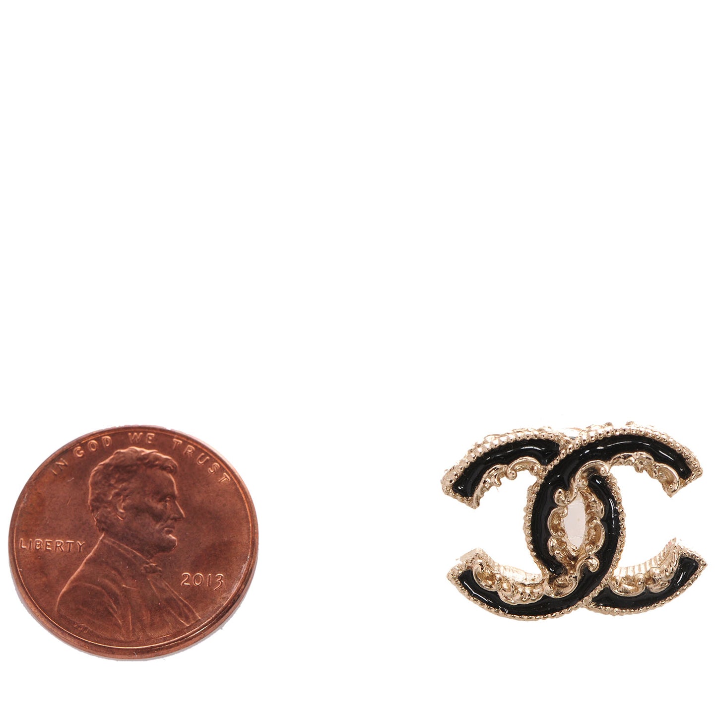Enamel CC Baroque Earrings Black Gold