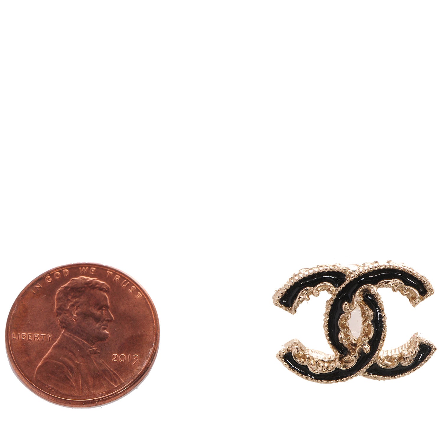 Chanel Enamel CC Baroque Earrings Black Gold 2 of 5