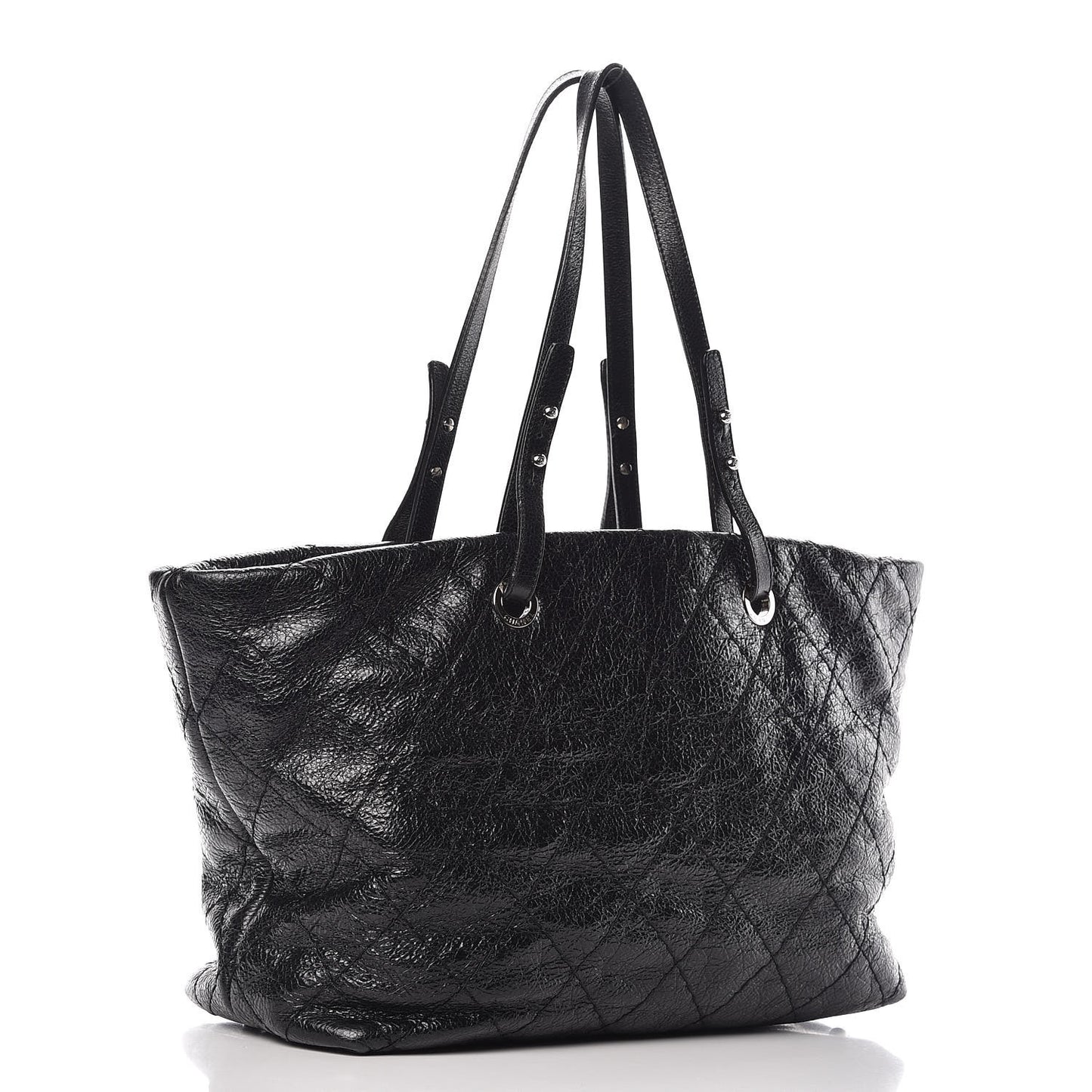 Glazed Calfskin Large On The Road Tote Black