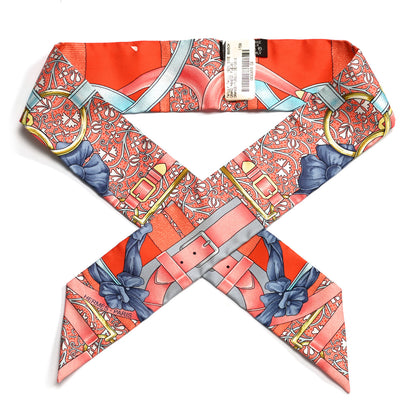 Hermes Silk Grand Manege Fleuri Twilly Orange Turquoise Gris 1 of 4