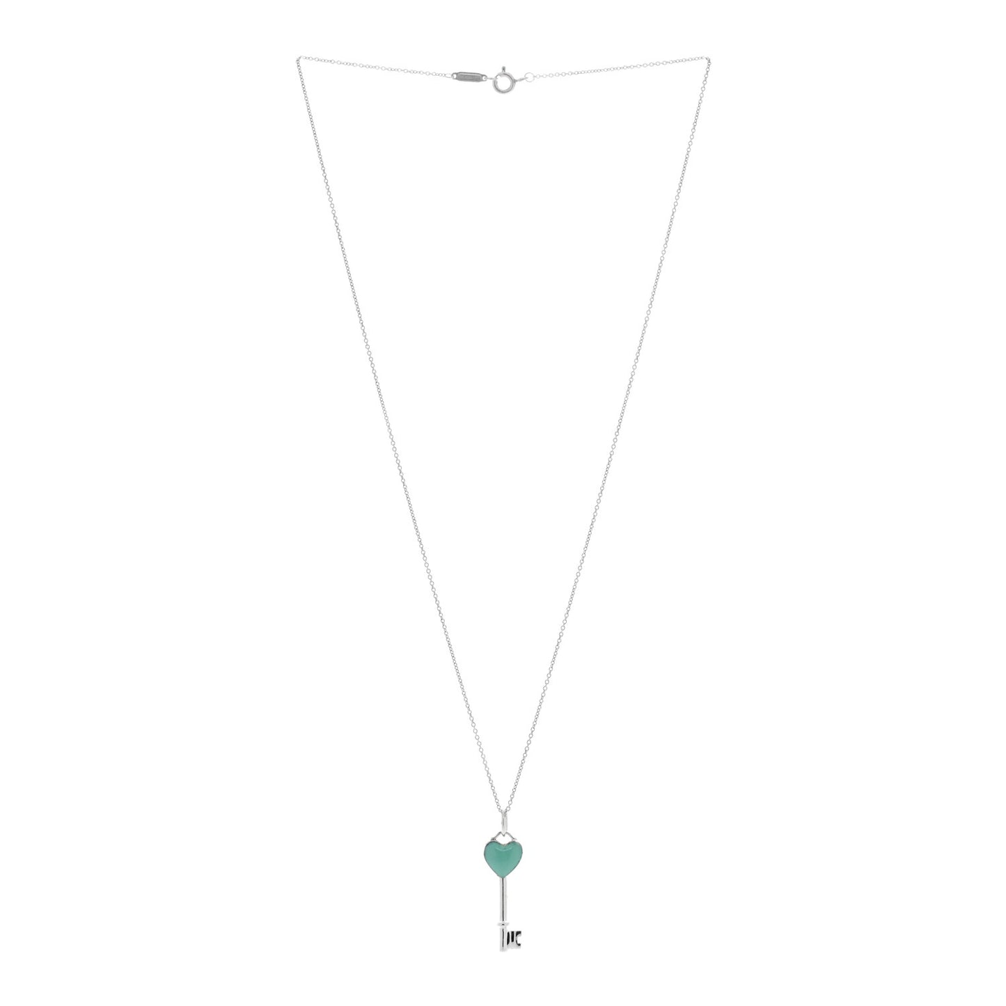 Sterling Silver Enamel Heart Key Pendant Necklace Blue