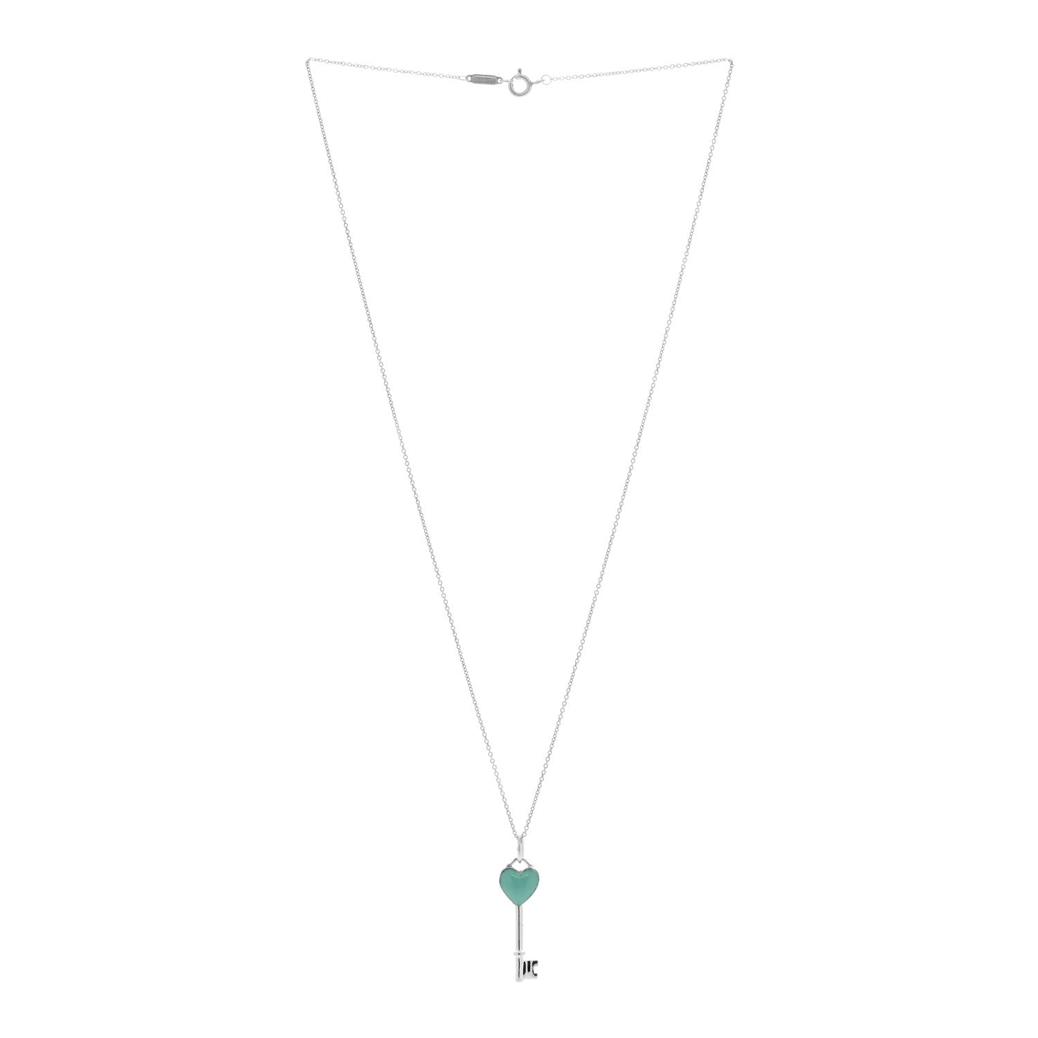 Tiffany Sterling Silver Enamel Heart Key Pendant Necklace Blue 3 of 5