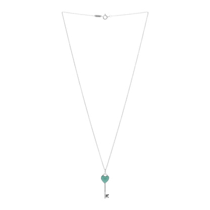 Tiffany Sterling Silver Enamel Heart Key Pendant Necklace Blue 3 of 5