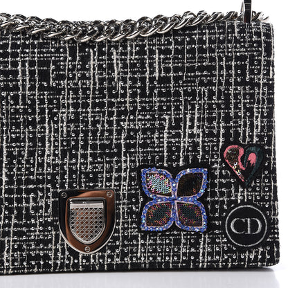 Christian Dior Tweed Embellished Diorama Flap Bag Black White 10 of 10