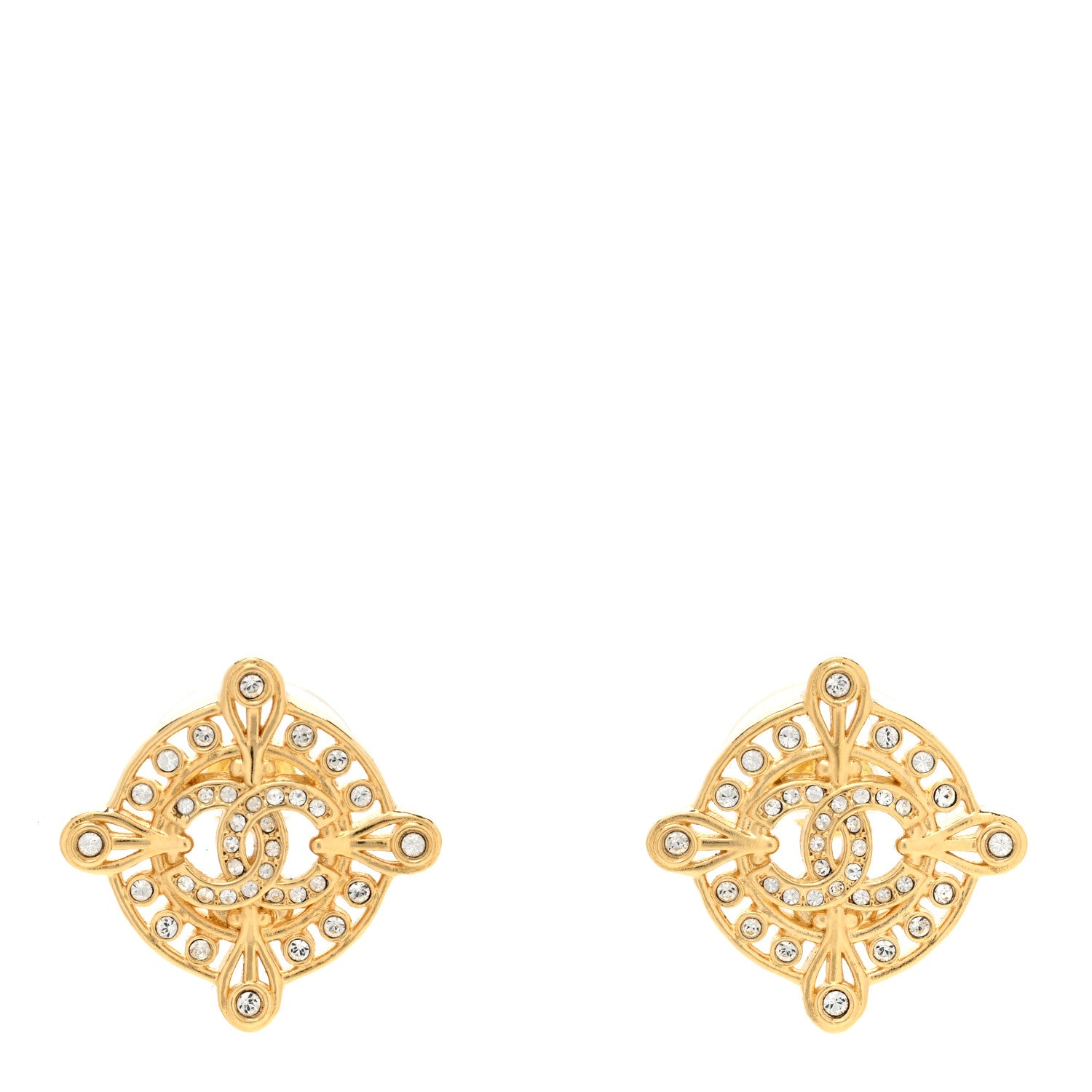 Chanel Crystal CC Chanel Earrings Gold 1 of 4