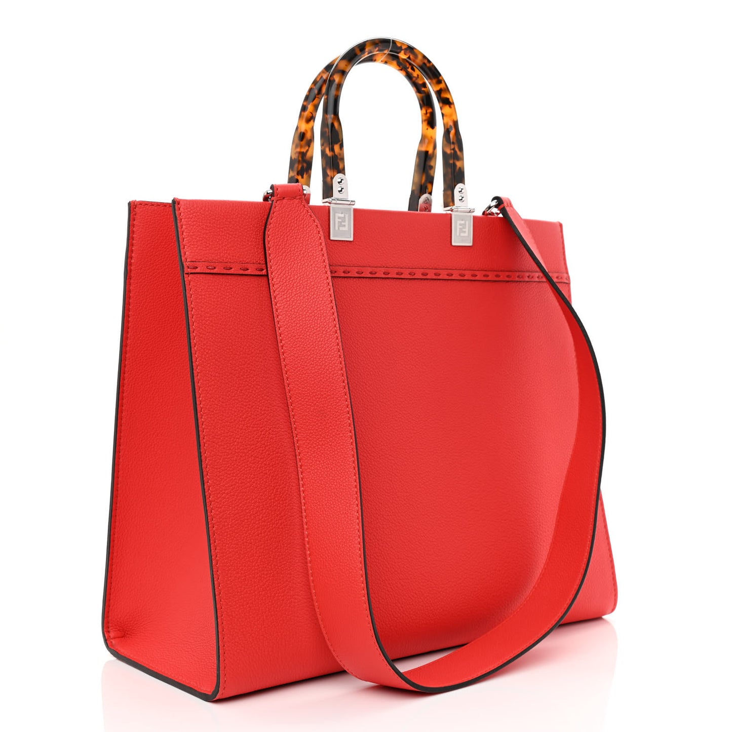 Vitello Cher Plexiglass Logo Debossed Medium Fendi Sunshine Shopper Tote Papavero
