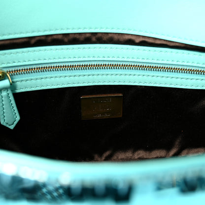 Fendi Sequin Paillettes Vitello Grace Sex and the City Baguette Spring Turquoise 10 of 19