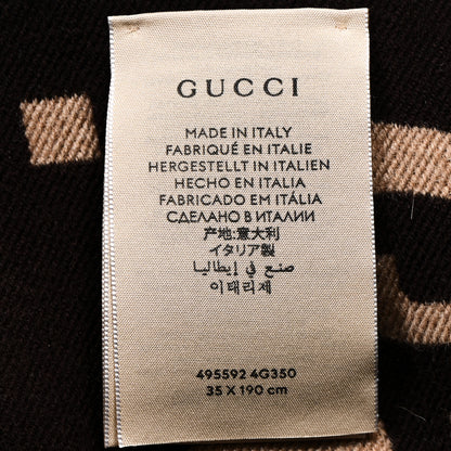Gucci Wool Silk Monogram Jumbo GG Freedom Scarf Dark Brown Beige 3 of 3