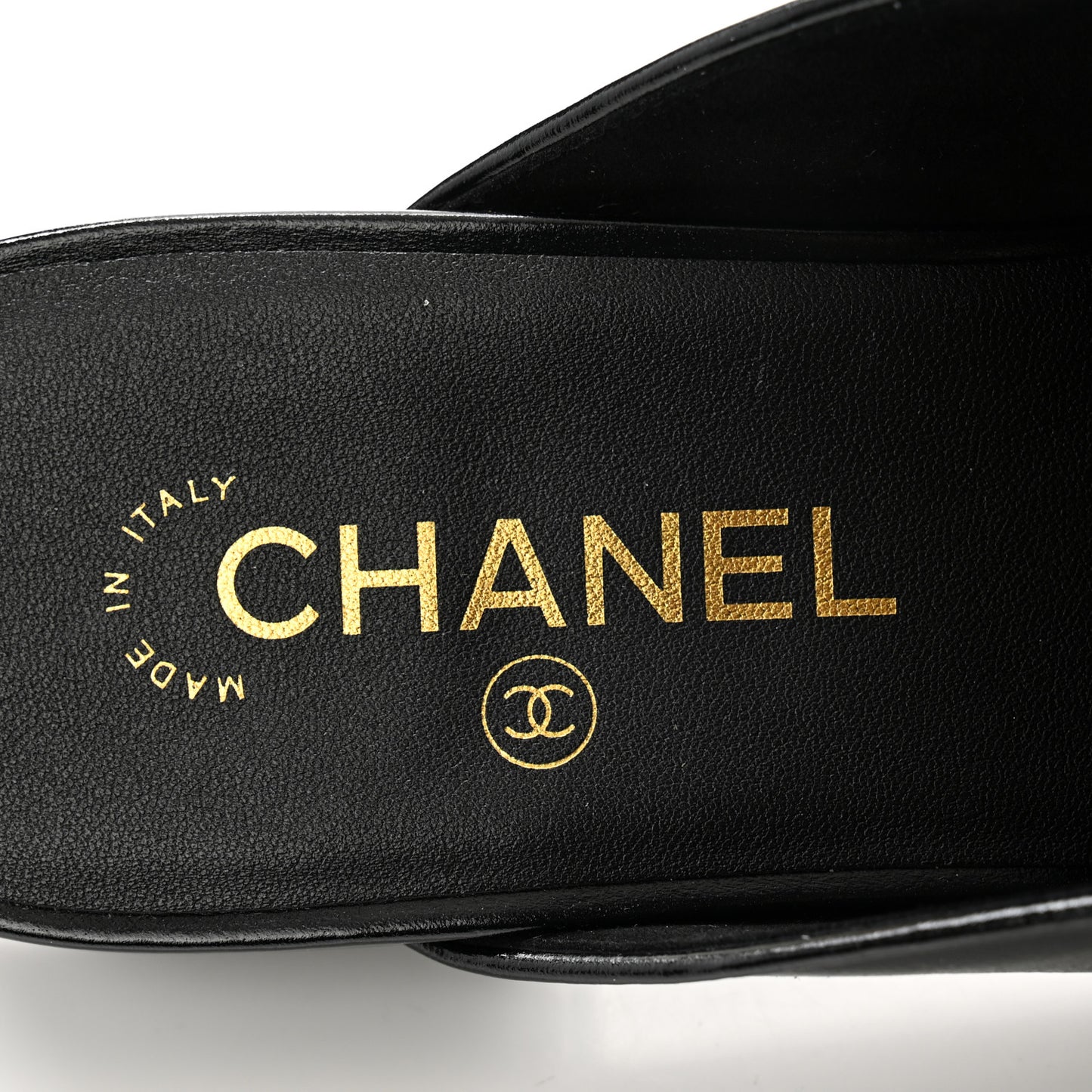 Shiny Calfskin Crystal CC Mules 39.5 Black