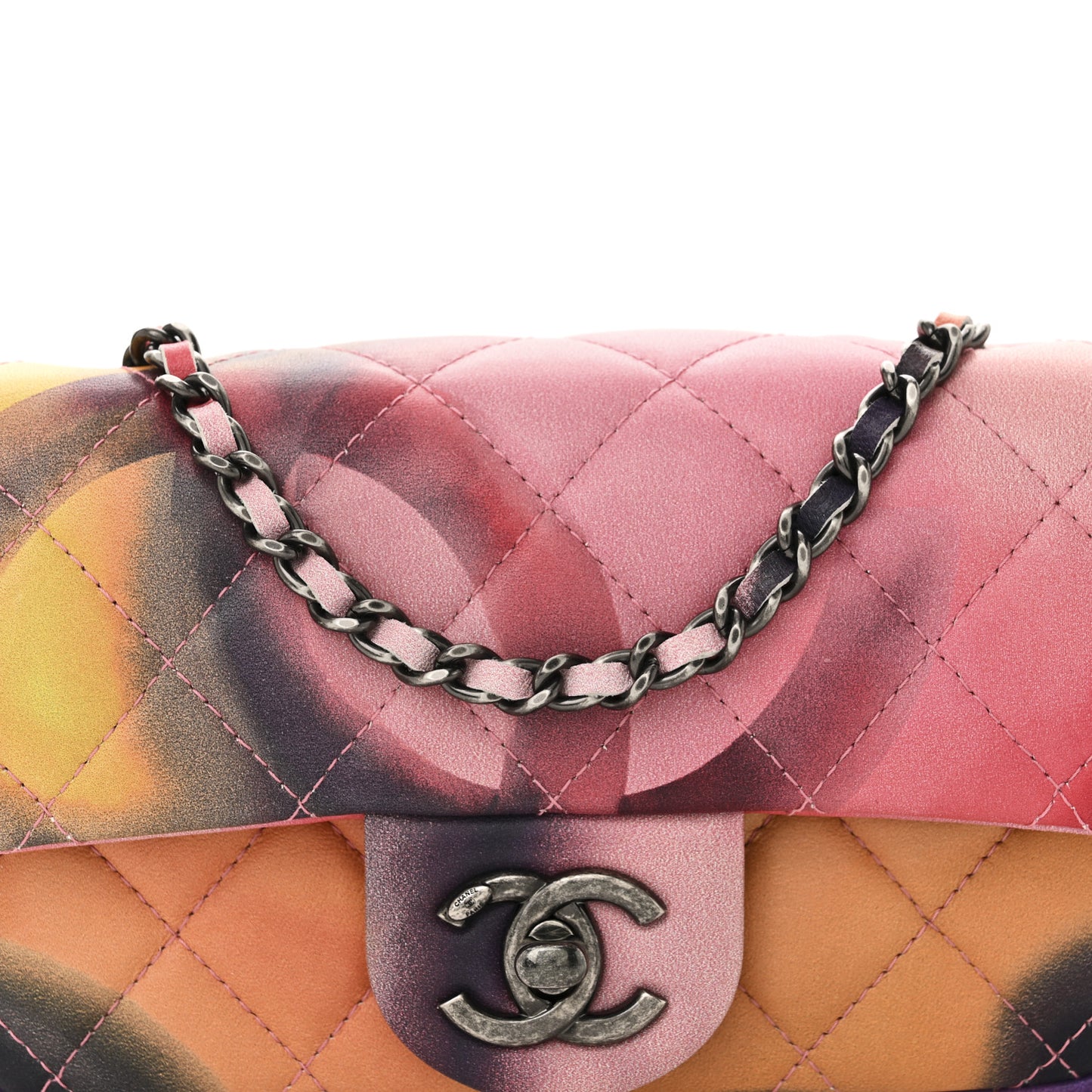 Lambskin Quilted Extra Mini Flower Power Flap Multicolor