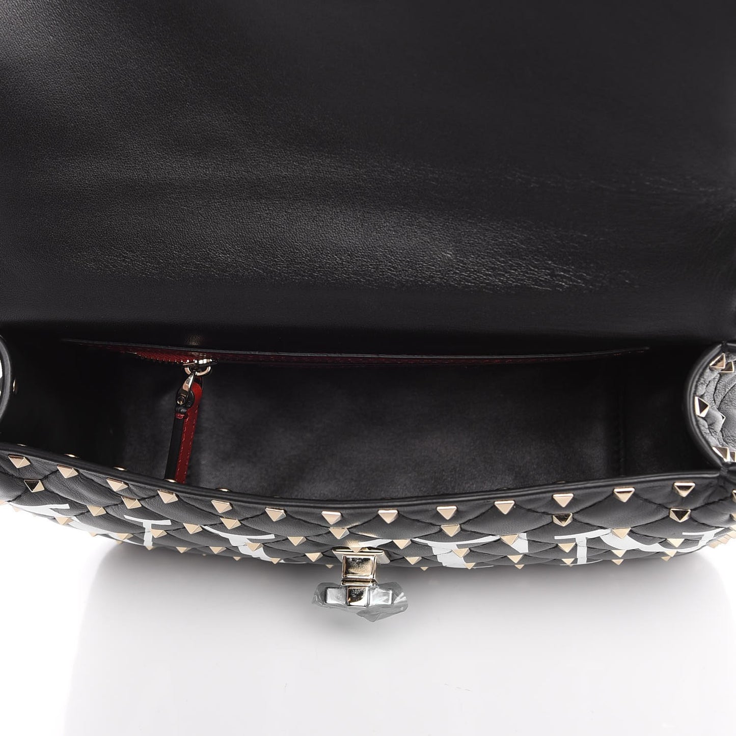 Lambskin VLTN Print Medium Rockstud Spike Shoulder Bag Black
