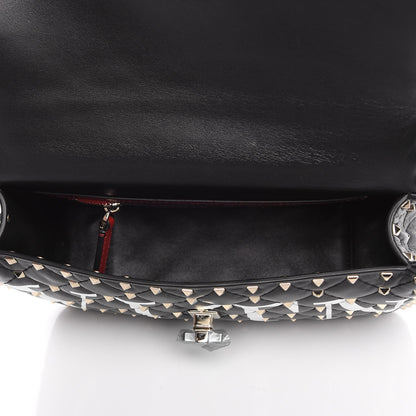 Valentino Garavani Lambskin VLTN Print Medium Rockstud Spike Shoulder Bag Black 6 of 9