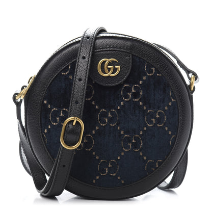 Gucci Velvet Calfskin GG Monogram Round Shoulder Bag Blue Beige 1 of 10