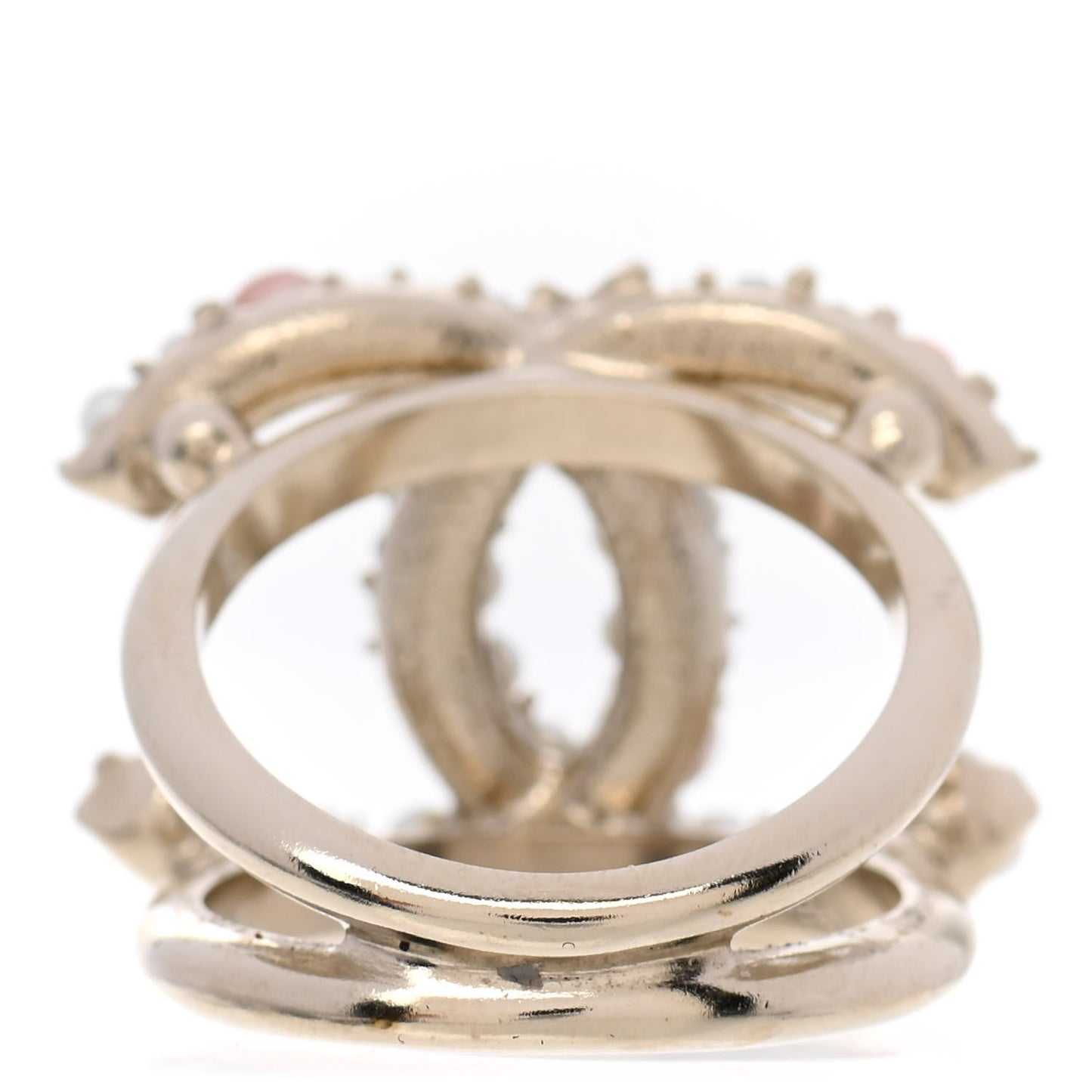 Pearl Crystal CC Charms Ring 6.25 Light Gold Pink