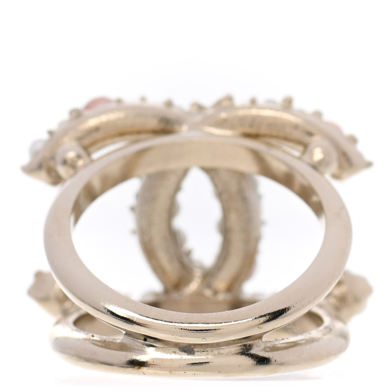Chanel Pearl Crystal CC Charms Ring 6.25 Light Gold Pink 4 of 6