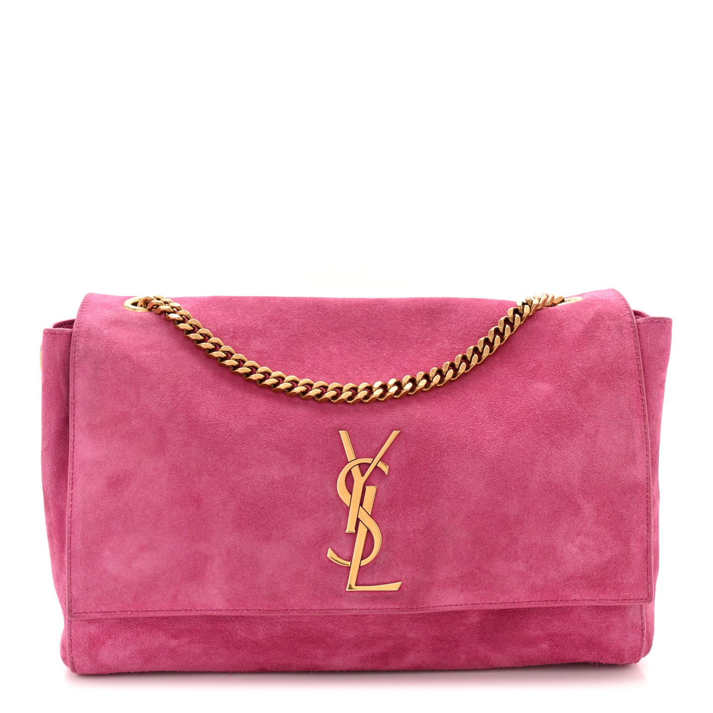 Smooth Calfskin Suede Medium Reversible Monogram Kate Satchel Rose Rubis